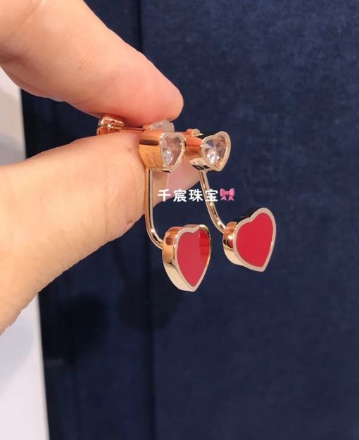 Chopard Happy Hearts Earrings, Ethical Rose Gold, Diamonds Red Stone 83A082-5801