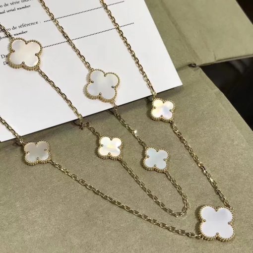 Van Cleef Arpels Magic Alhambra Long Necklace 16 Motifs Yellow Gold Mother Of Pearl Vcard79300 (3)