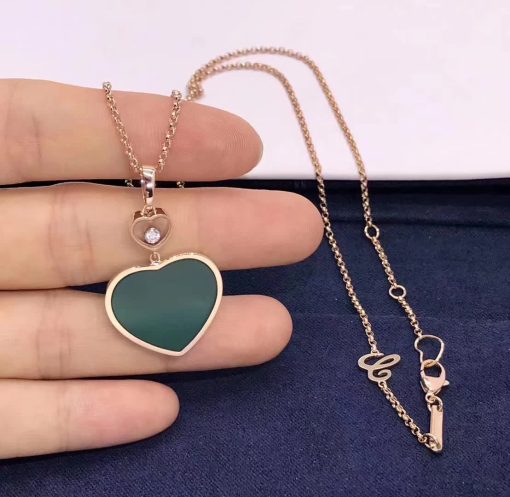 Chopard Happy Hearts Pendant Rose Gold Diamond Green Agate 797482-5101