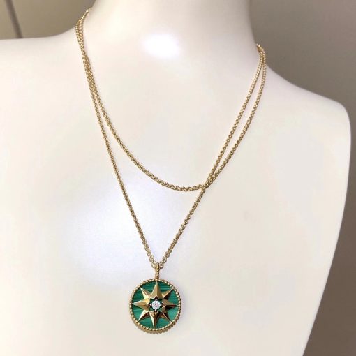 Dior Rose Des Vents Medallion Necklace Yellow Gold Diamond and Malachite JRDV95053_0000