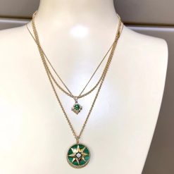 Dior Rose Des Vents Medallion Necklace Yellow Gold Diamond and Malachite JRDV95053_0000