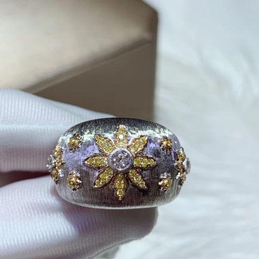 Buccellati Art Deco Cabochon Ring with Diamonds 18k Florentine Finish