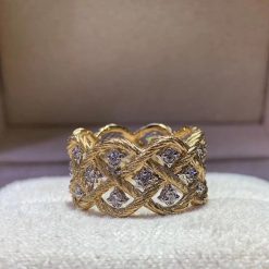 Buccellati Etoilee Band Ring with Diamonds 18k Yellow and White Gold