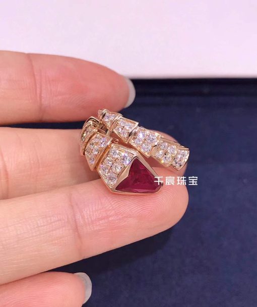 Bvlgari Serpenti Ring Set with Diamonds and a Rubellite on the Head 347593