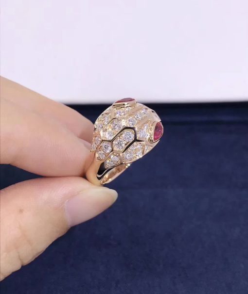 Bvlgari Serpenti Ring Rose Gold Set with Rubellite Eyes 352788