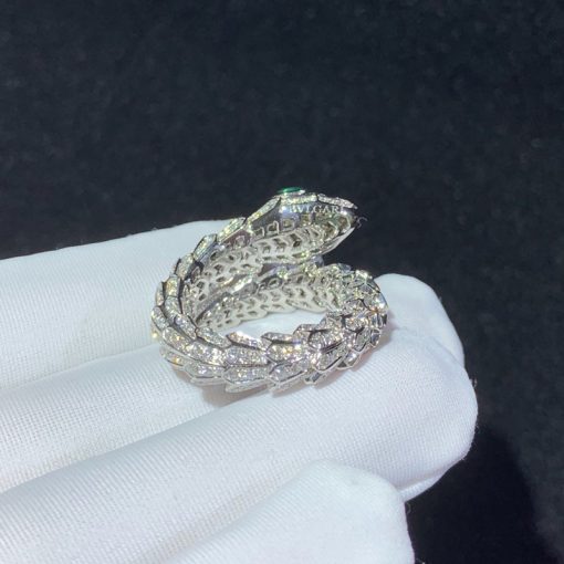 Bvlgari Serpenti Ring Set with Pavé Diamonds and Two Emerald Eyes 354697