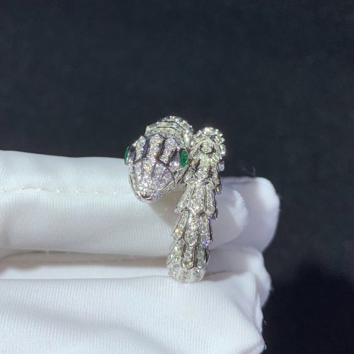 Bvlgari Serpenti Ring Set with Pavé Diamonds and Two Emerald Eyes 354697