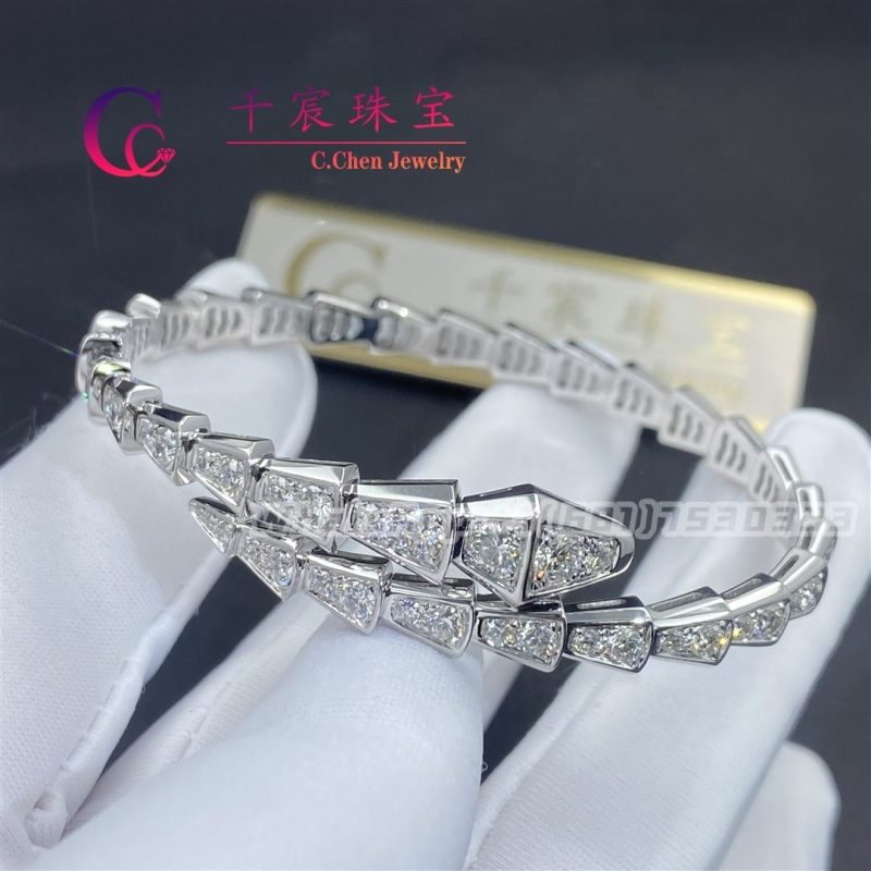 351844 Bvlgari Serpenti One-coil Slim Bracelet White Gold Set with Full Pavé ...