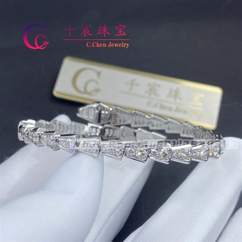 351844 Bvlgari Serpenti One-coil Slim Bracelet White Gold Set with Full Pavé ...