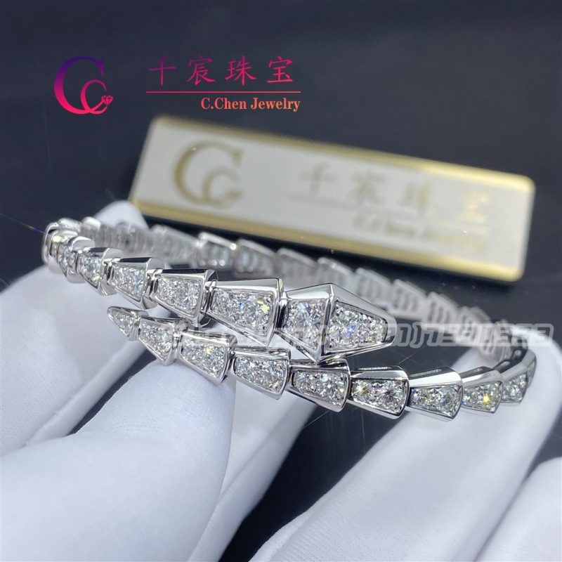 351844 Bvlgari Serpenti One-coil Slim Bracelet White Gold Set with Full Pavé ...