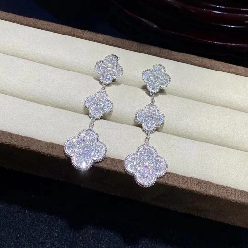 Van Cleef & Arpels Magic Alhambra Earrings 3 Motifs White Gold Diamond VCARN9MR00