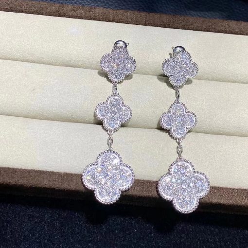 Van Cleef & Arpels Magic Alhambra Earrings 3 Motifs White Gold Diamond VCARN9MR00