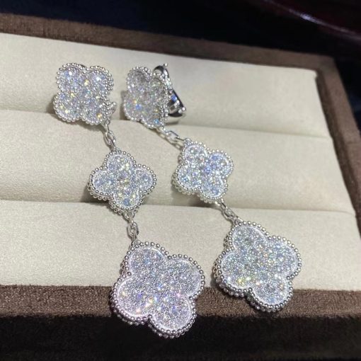 Van Cleef & Arpels Magic Alhambra Earrings 3 Motifs White Gold Diamond VCARN9MR00