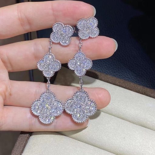 Van Cleef & Arpels Magic Alhambra Earrings 3 Motifs White Gold Diamond VCARN9MR00