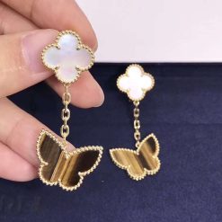 Van Cleef & Arpels Lucky Alhambra Earrings 2 Motifs Mother-of-pearl Tiger Eye VCARD79800