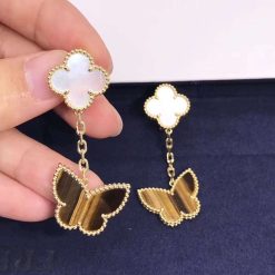 Van Cleef & Arpels Lucky Alhambra Earrings 2 Motifs Mother-of-pearl Tiger Eye VCARD79800