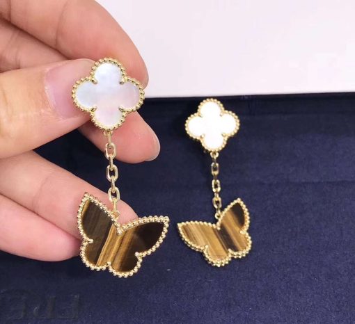 Van Cleef & Arpels Lucky Alhambra Earrings 2 Motifs Mother-of-pearl Tiger Eye VCARD79800