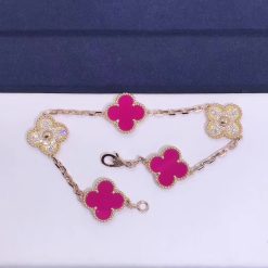 Van Cleef & Arpels Vintage Alhambra bracelet 5 motifs Diamond Pink Opal