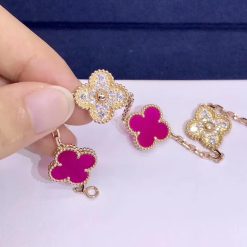 Van Cleef & Arpels Vintage Alhambra bracelet 5 motifs Diamond Pink Opal