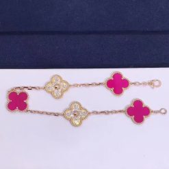 Van Cleef & Arpels Vintage Alhambra bracelet 5 motifs Diamond Pink Opal