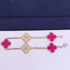 Van Cleef & Arpels Vintage Alhambra bracelet 5 motifs Diamond Pink Opal