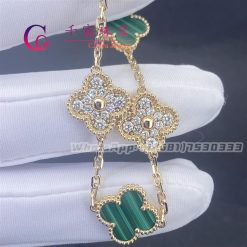 Van Cleef & Arpels Vintage Alhambra Bracelet 5 Motifs Diamond Malachite VCARO7GQ00