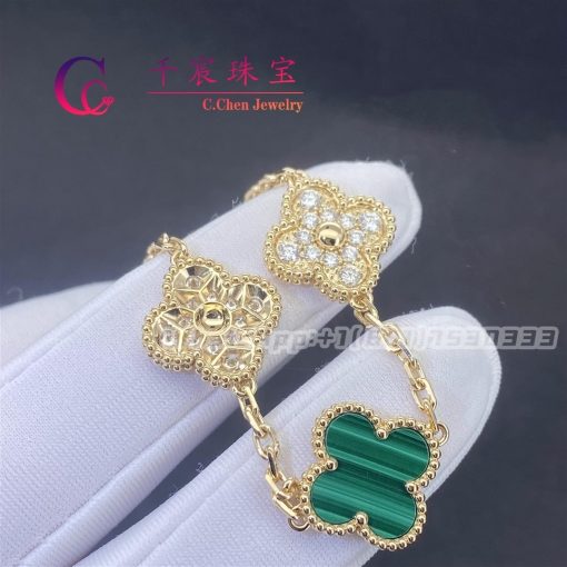 Van Cleef & Arpels Vintage Alhambra Bracelet 5 Motifs Diamond Malachite VCARO7GQ00