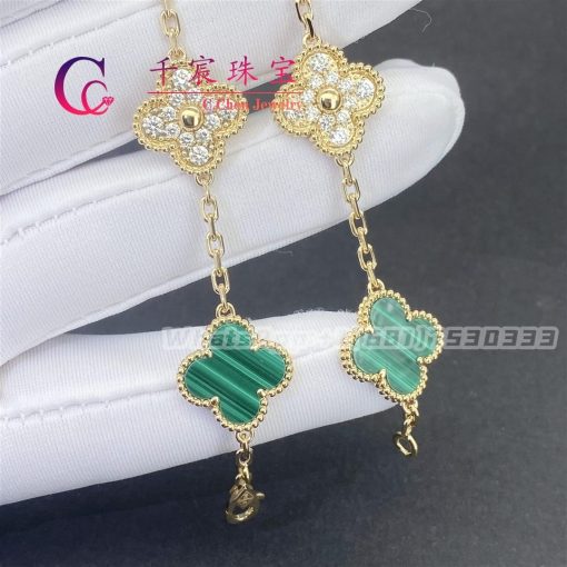 Van Cleef & Arpels Vintage Alhambra Bracelet 5 Motifs Diamond Malachite VCARO7GQ00