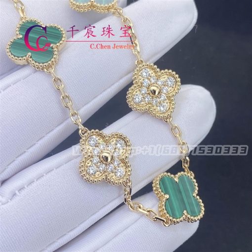 Van Cleef & Arpels Vintage Alhambra Bracelet 5 Motifs Diamond Malachite VCARO7GQ00