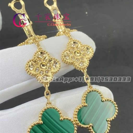 Van Cleef & Arpels Magic Alhambra Earrings 3 Motifs Diamond and Malachite VCARO9II00