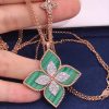 Roberto Coin Princess Flower Pendant in 18k Rose Gold with Malachite and Diamonds Large Version