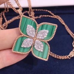 Roberto Coin Princess Flower Pendant In 18k Rose Gold With Malachite And Diamonds Large Version (2)