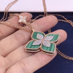 Roberto Coin Princess Flower Pendant In 18k Rose Gold With Malachite And Diamonds Large Version (6)