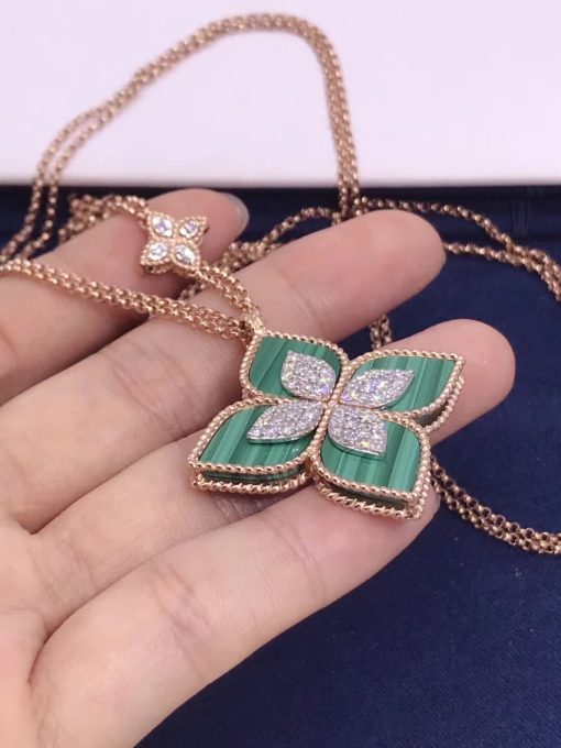 Roberto Coin Princess Flower Pendant In 18k Rose Gold With Malachite And Diamonds Large Version (6)