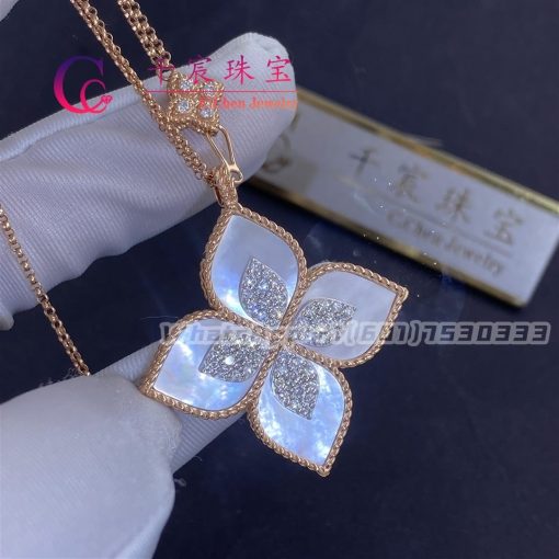 Roberto Coin Princess Flower Pendant In 18k Rose Gold With Mother Of Pearl And Diamonds Large Version (4)