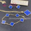 Van Cleef & Arpels Vintage Alhambra Bracelet 5 Motifs Yellow Gold Blue Agate VCARP34900