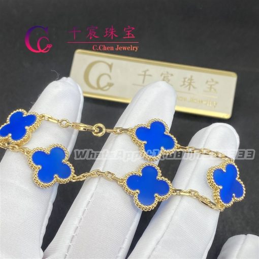 Van Cleef & Arpels Vintage Alhambra Bracelet 5 Motifs Yellow Gold Blue Agate VCARP34900