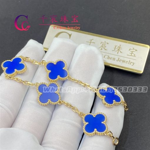 Van Cleef & Arpels Vintage Alhambra Bracelet 5 Motifs Yellow Gold Blue Agate VCARP34900