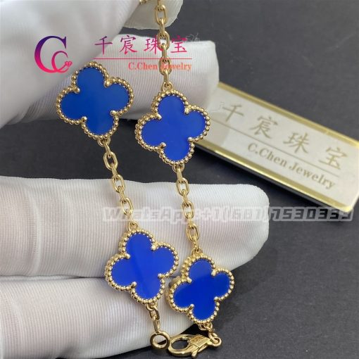 Van Cleef & Arpels Vintage Alhambra Bracelet 5 Motifs Yellow Gold Blue Agate VCARP34900