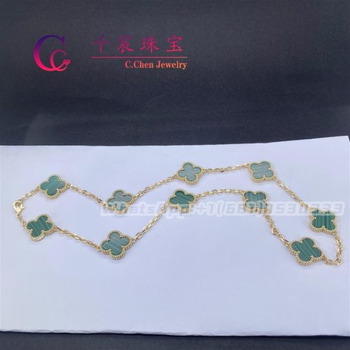 Van Cleef & Arpels Vintage Alhambra Necklace 10 Motifs Yellow Gold Malachite VCARO3QJ00