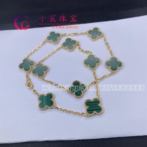 Van Cleef & Arpels Vintage Alhambra Necklace 10 Motifs Yellow Gold Malachite VCARO3QJ00