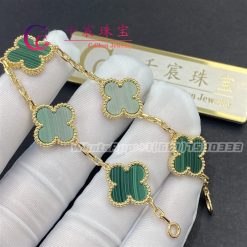 Van Cleef & Arpels Vintage Alhambra Bracelet 5 Motifs Yellow Gold Malachite VCARL80900