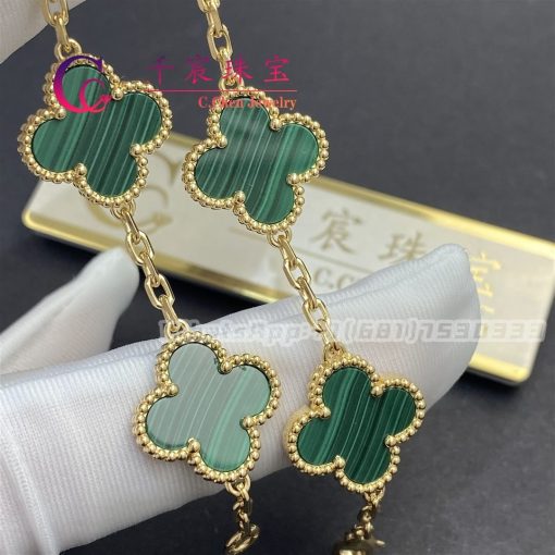 Van Cleef & Arpels Vintage Alhambra Bracelet 5 Motifs Yellow Gold Malachite VCARL80900