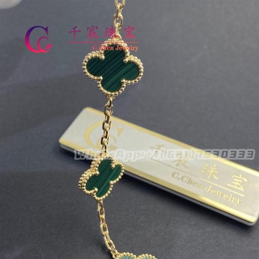 Van Cleef & Arpels Vintage Alhambra Bracelet 5 Motifs Yellow Gold Malachite VCARL80900