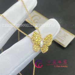 Van Cleef Arpels Two Butterfly Pendant Yellow Gold Diamond Sapphire Vcaro3m300 (2)