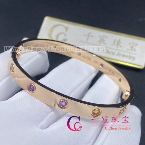 Cartier Love Bracelet Rose Gold Sapphires Garnets Amethysts B6036517 (4)