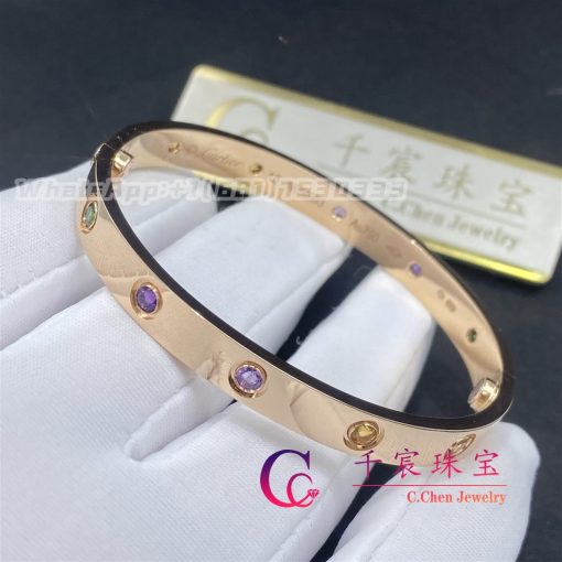 Cartier Love Bracelet Rose Gold Sapphires Garnets Amethysts B6036517 (5)