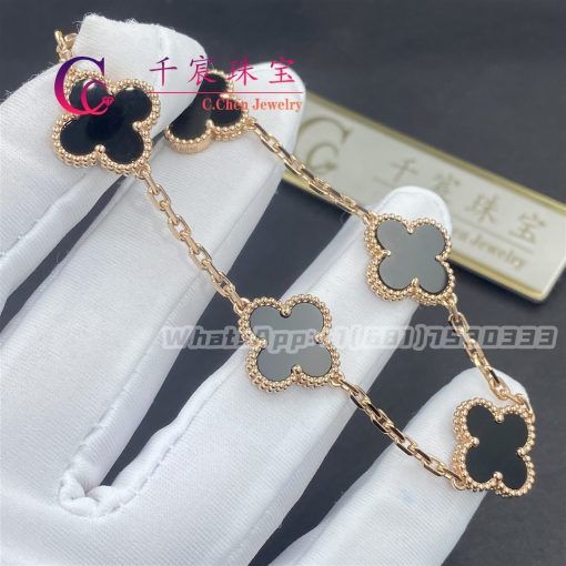 Van Cleef & Arpels Vintage Alhambra Bracelet 5 Onyx Rose Gold