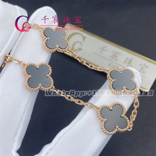 Van Cleef & Arpels Vintage Alhambra Bracelet 5 Onyx Rose Gold