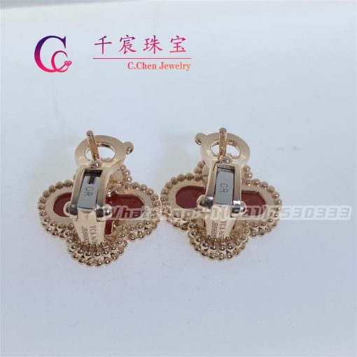 Van Cleef & Arpels Vintage Alhambra Earrings Carnelian Rose Gold